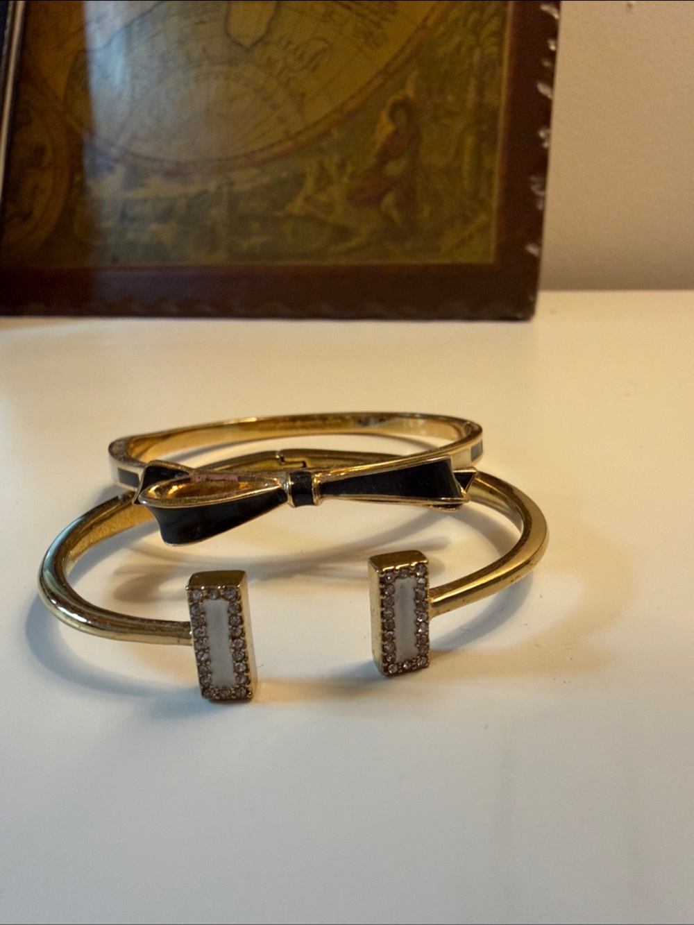 Kate Spade Gold Tone Bow and Crystal Open Cuff Bracelet - Gold